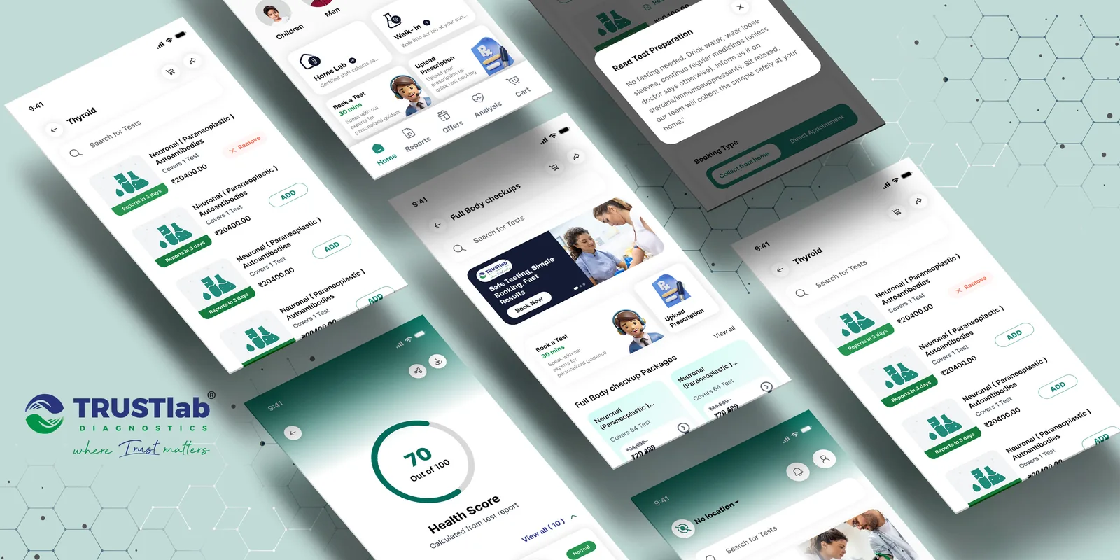 TrustLab Diagnostics screens